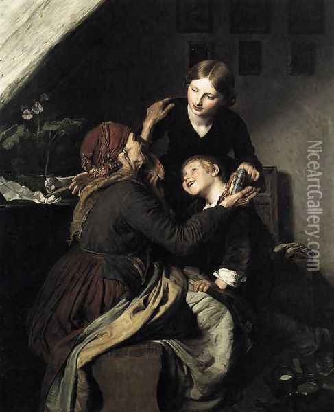The Grandmother's Birthday 1856 Oil Painting - Ferdinand Georg Waldmuller