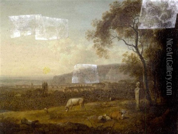 Romische Landschaft Mit Buste Einer Gottin Oil Painting - Johann Christian Klengel