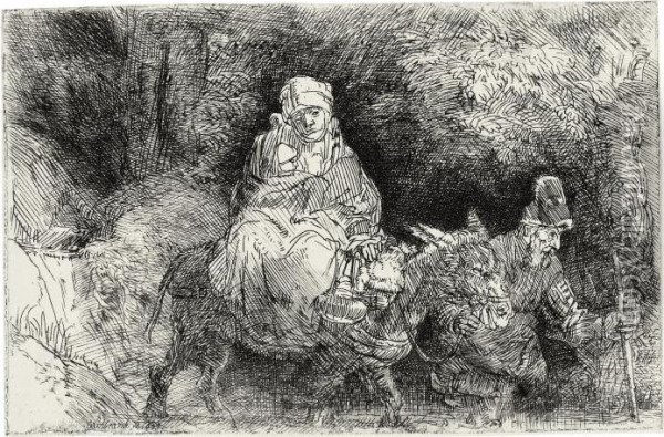 The Flight From Egypt: Crossing A Brook Oil Painting - Rembrandt Van Rijn
