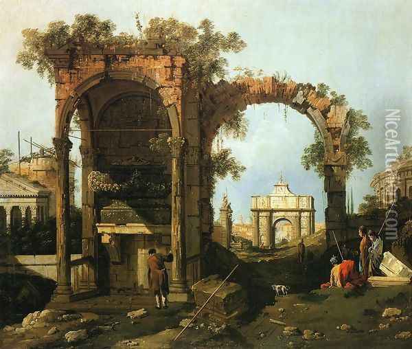 Capriccio Ruins and Classic Buildings 1730s Oil Painting - (Giovanni Antonio Canal) Canaletto