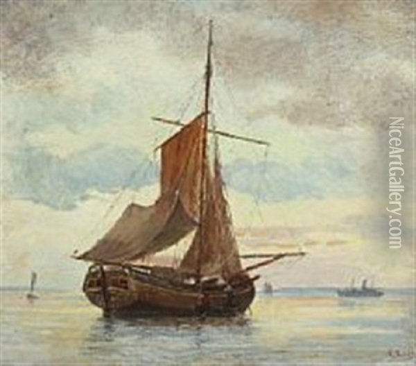 A Marine With Different Ships Oil Painting - Carl Ludvig Thilson Locher