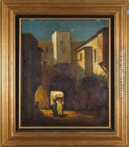 Arab Men In Bazaar Oil Painting - Prosper Georges Ant. Marilhat