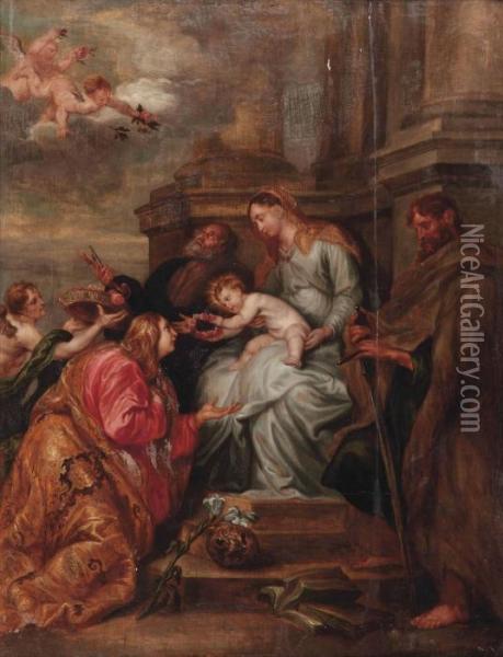 The Mystic Marriage Of Saint Rosalia With Other Saints Oil Painting - Sir Anthony Van Dyck