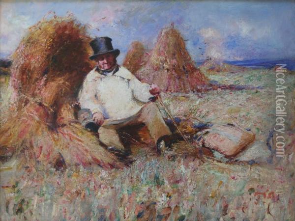 A Rest During Harvest Oil Painting - Harry Filder