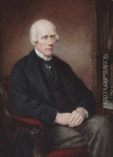 William Wordsworth Seated In A Library Beside A Writing Table, Wearing Black Coat, Waistcoat, Grey Trousers, White Collar And Black Cravat Oil Painting - Margaret Gillies
