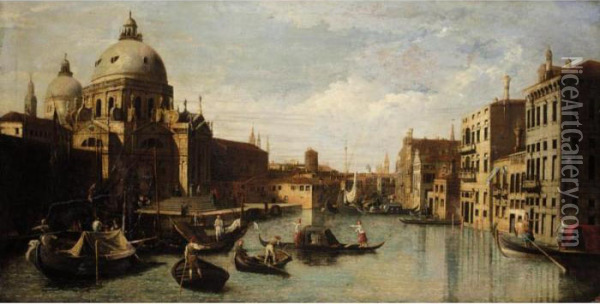 Venice, A View Of The Entrance 
Of The Grand Canal With The Church Of Santa Maria Della Salute, Looking 
West Oil Painting - (Giovanni Antonio Canal) Canaletto