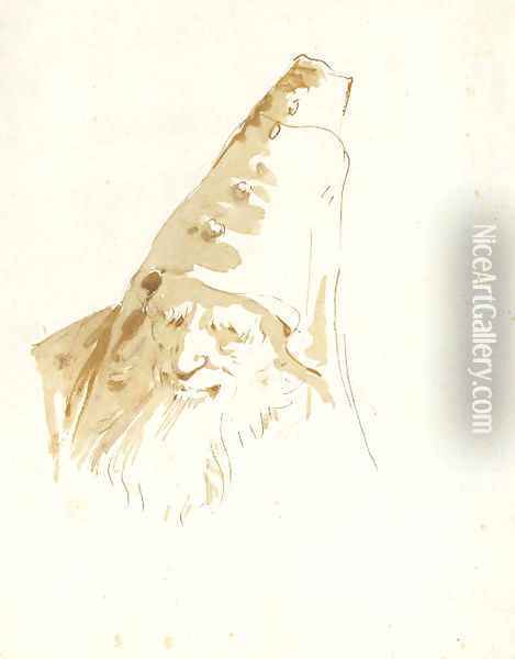 A bearded man wearing a conical hat Oil Painting - Giovanni Battista Tiepolo