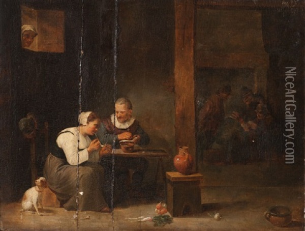 Interior Con Paisanos Oil Painting - David Ryckaert III
