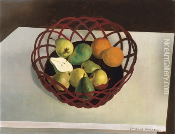 Panier De Fruits Avec Poire Coupee (ca.1926-1928) Oil Painting - Gustave van de Woestyne