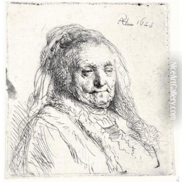 The Artist's Mother; Head And Bust: Three Quaters Right (b., Holl.354; H.1; Bb.28-a) Oil Painting - Rembrandt Van Rijn