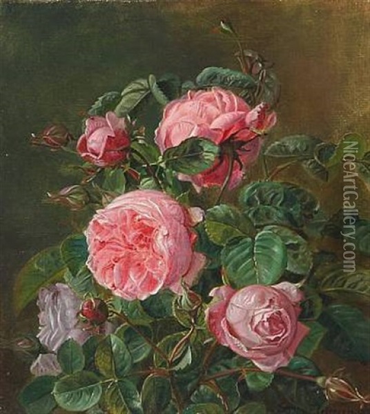 Pink Roses Oil Painting - Sofus Petersen