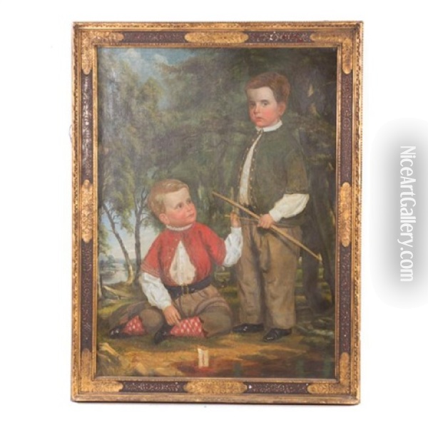 Double Portrait Of Two Boys Oil Painting - Thomas Waterman Wood