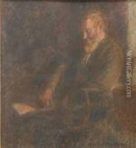 Portrait Of Anold Gentleman Reading Oil Painting - Arthur Winter Shaw