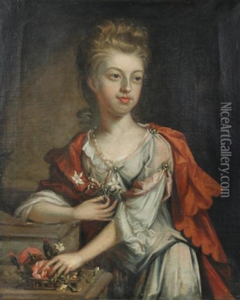 Portrait Of Mrs Mary Hayes (nee Johnson) Oil Painting - Sir John Baptist de Medina