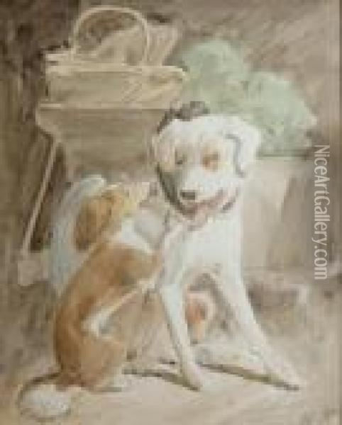 Playful Pups Oil Painting - Henriette Ronner-Knip