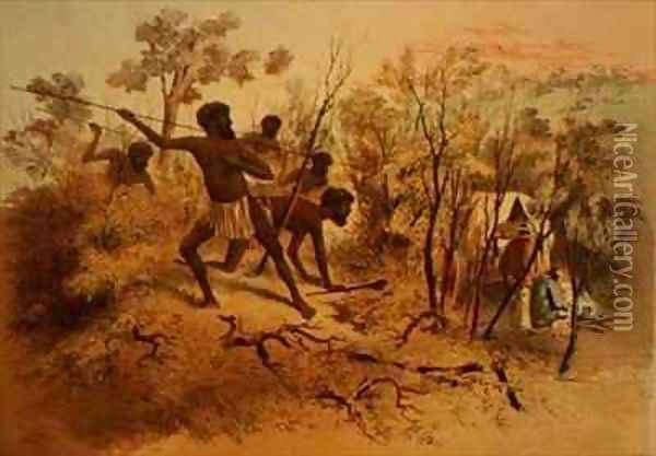 Attack on Store Dray plate from The Australian Sketchbook Oil Painting - Samuel Thomas Gill