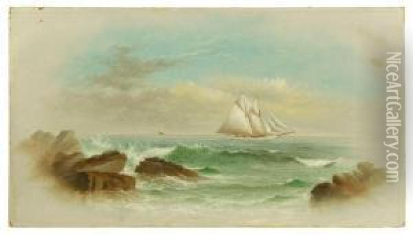 Coastal Scene With Two-masted Schooner. Oil Painting - George M. Hathaway