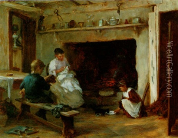 By The Fireside Oil Painting - William Banks Fortescue