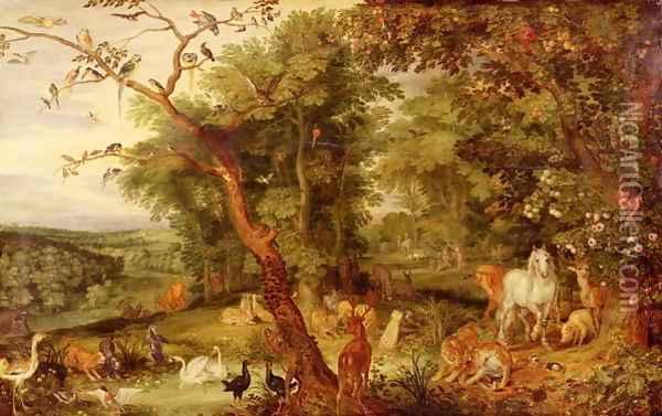 The Garden of Eden in the background The Temptation Oil Painting - Jan The Elder Brueghel