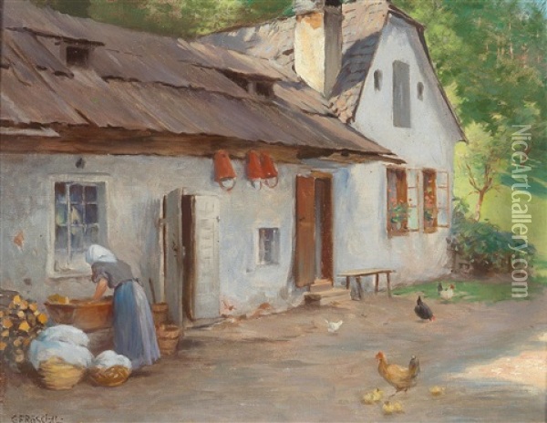 Washing Day Oil Painting - Carl Froeschl