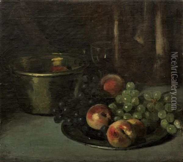 Still Life With Peaches And Grapes Oil Painting - William Merritt Chase
