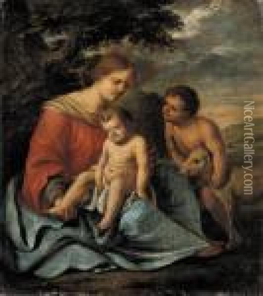 The Madonna And Child With The Infant Saint John The Baptist Oil Painting - Pierre Le Romain I Mignard