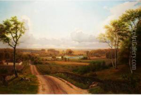 An Extensive Landscape Oil Painting - Nordahl Peter Frederik Grove