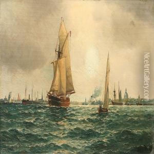 Sailing Ships Off Copenhagen Oil Painting - Vilhelm Bille