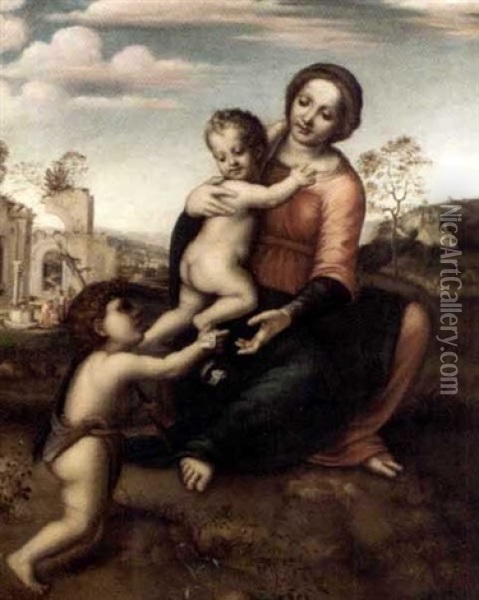 The Madonna And Child With The Infant Saint John The Baptist (the Madonna Del Pozzo) Oil Painting -  Franciabigio