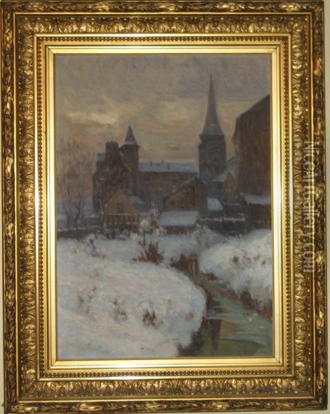 Village Sous La Neige. Oil Painting - Germain Bonneton