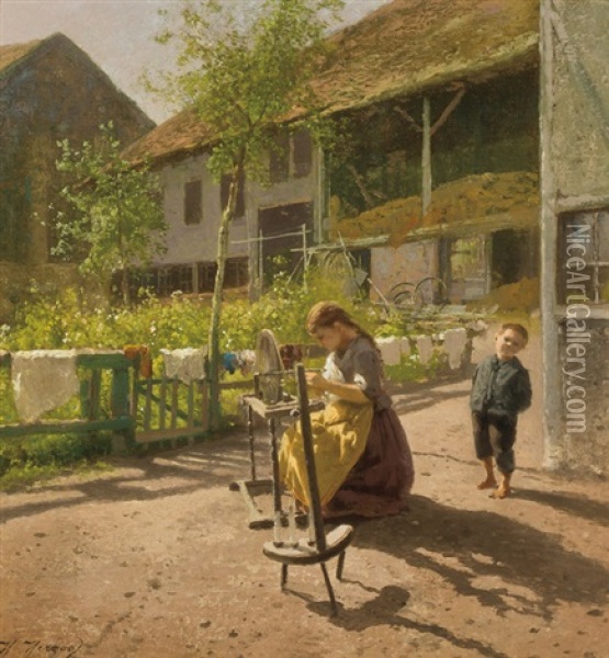 Industrious Maid Oil Painting - Hermann Herzog