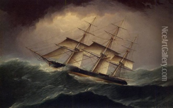 Clipper In A Heavy Sea Oil Painting - James Edward Buttersworth
