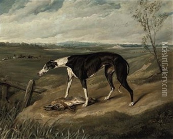 A Greyhound With A Hare Oil Painting - Sir Edwin Henry Landseer