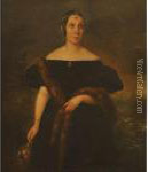 Retrato De Dona Maria Teresa Roca Detogores, De Medio Cuerpo, En Un Jardin Oil Painting - Federigo De Madrazo Y Kuntz