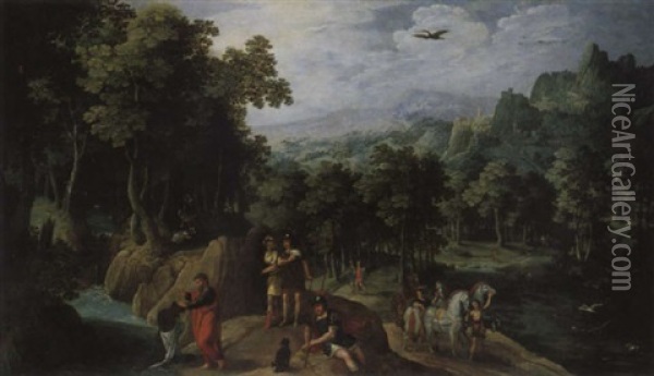 Weite Landschaft Mit Der Taufe Des Kammerers Oil Painting - Gillis Van Coninxloo III