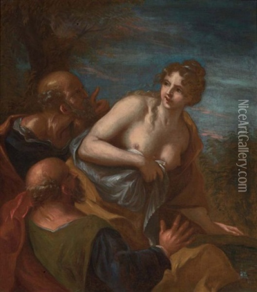 Susanna E I Vecchioni Oil Painting - Giovanni Antonio Pellegrini