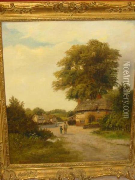 Rural Scene With Cottages And Figures Oil Painting - John Edwards
