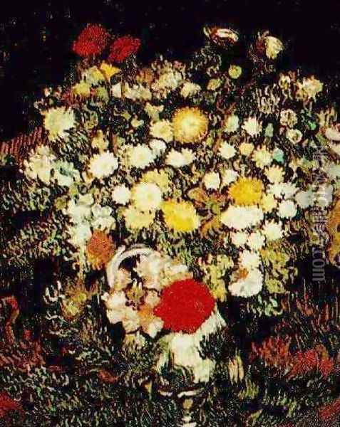 Chrysanthemums And Wild Flowers In A Vase Oil Painting - Vincent Van Gogh