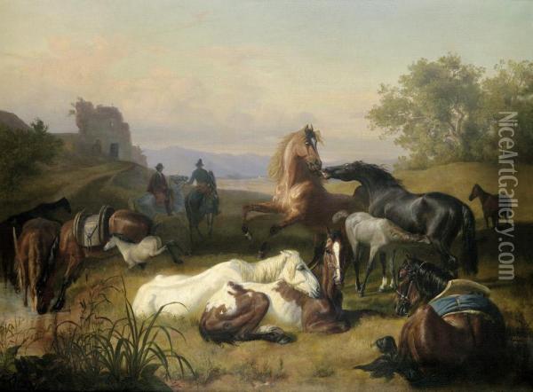 Campagnalandschaft Mit Pferden Oil Painting - John William Bottomley