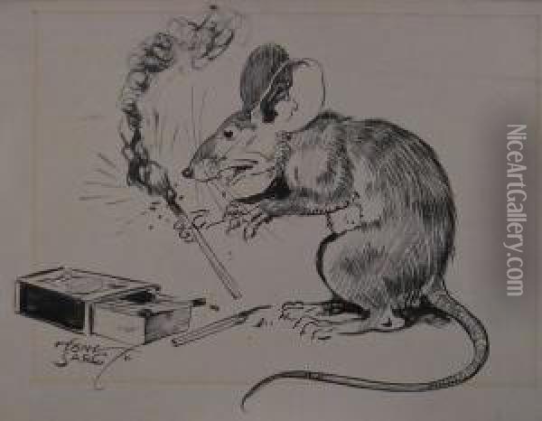 Rat Accidentally Lights Match. Oil Painting - Tony Sarg