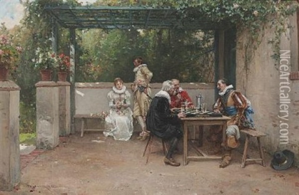 A Game Of Chess Oil Painting - Adrien Moreau
