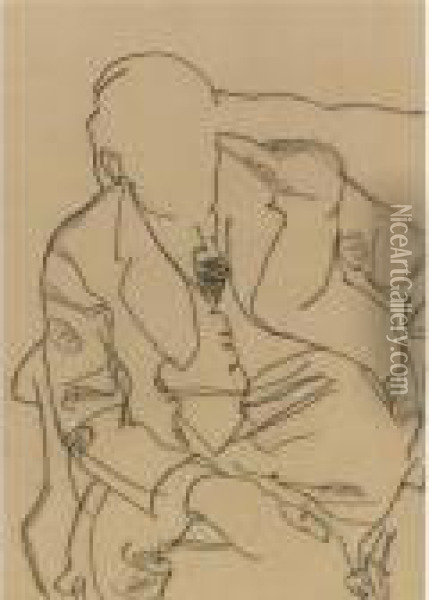 Studie Von Hugo Koller Im Sessel (study Of Hugo Koller Inarmchair) Oil Painting - Egon Schiele