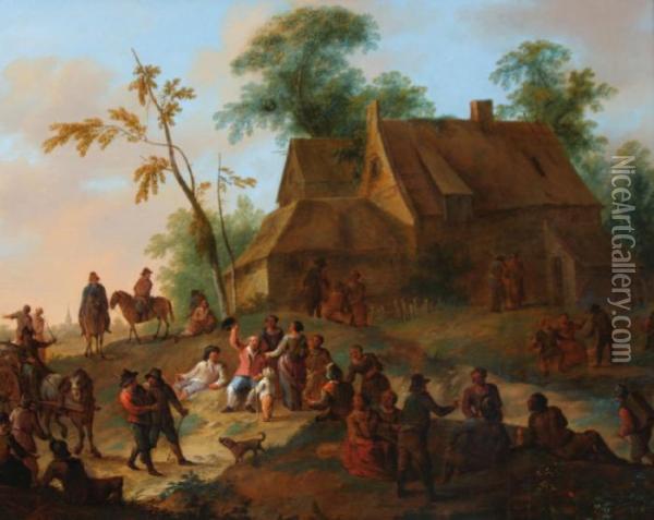 Landschap Metvrolijk Gezelschap Bij Een Boerderij Oil Painting - Franz Ferg