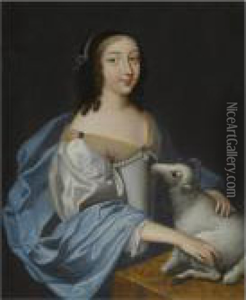 Portrait Of A Lady, Half Length, As Saint Agnes Oil Painting - Charles Beaubrun