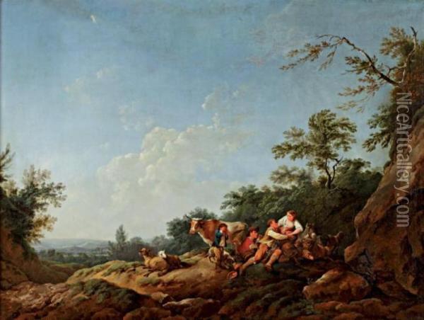 Scene Galante Dans Un Paysage Oil Painting - Loutherbourg, Philippe de