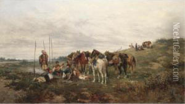 Cossack Encampment Oil Painting - Ludwik Gedlek
