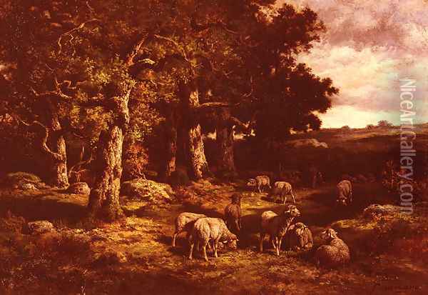 Le Troupeau De Moutons (The Herd Of Sheep) Oil Painting - Charles Ferdinand Ceramano