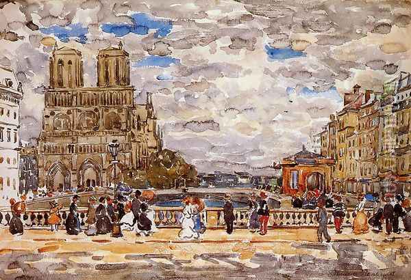 Notre Dame Paris Oil Painting - Maurice Brazil Prendergast