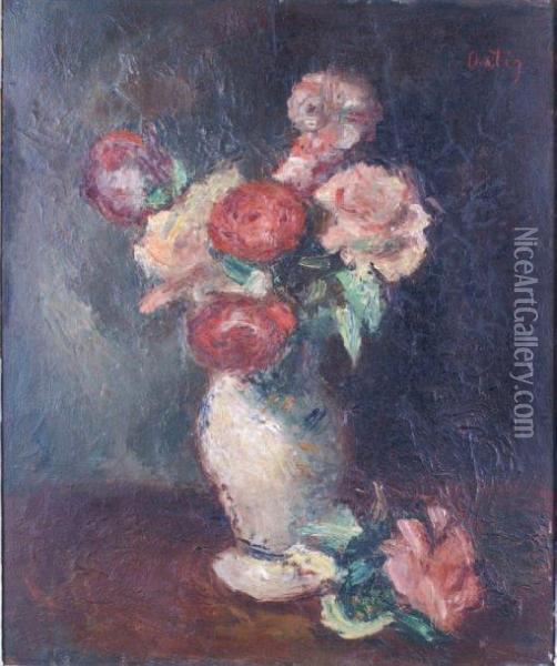 Vase De Roses Oil Painting - Manuel Ortiz De Zarate