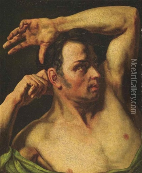 The Head And Torso Of A Man (academic Study) Oil Painting - Aimable Louis Claude Pagnest